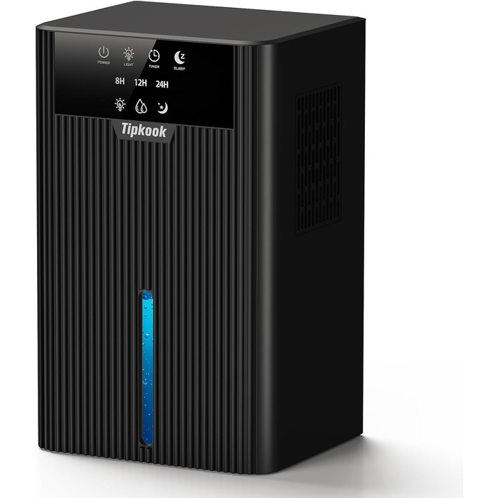 Електричний осушувач повітря Tipkook 2400 мл з автоматичним розморожуванням, 10 кольорів підсвічування, таймер 8/12/24 год, 35 дБ, портативний для ванної, спальні, кухні, шафи (новий, чорний)