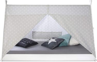 Дитяче ліжко 90x200 Біло-сірі зірки Ліжко для дому Ліжко-вігвам для дітей Дерев'яне ліжко з рейковою основою з дерева, 4u 1847