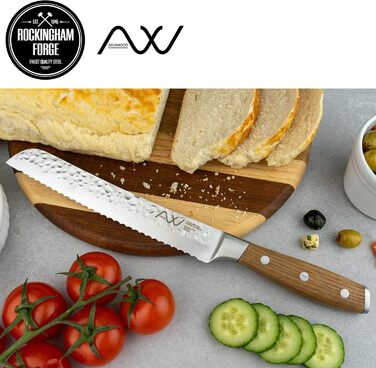 Набір кухонних ножів Rockingham Forge Ashwood 8 предметів з дерев'яною ручкою, точилка та ножиці – професійний набір з високоякісної нержавіючої сталі