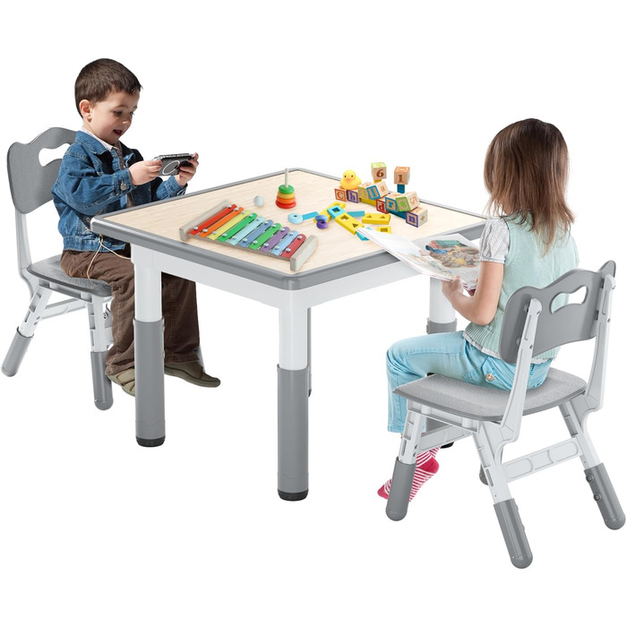 Дитячий стіл зі стільцями, 3 шт. - регульована висота, пластик, 80x60 см. Дитячі меблі для ігор та навчання