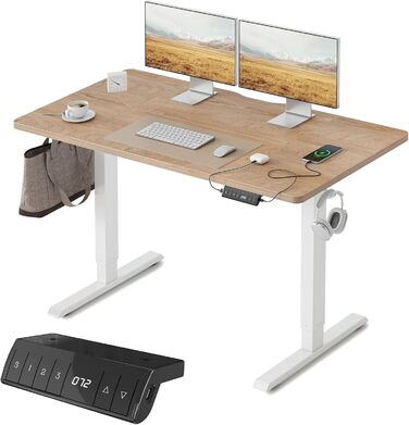 FEZIBO Регульований стіл за висотою з USB-A та USB-C, електричний, ергономічний, для дому/офісу (120 x 60 см, дуб)