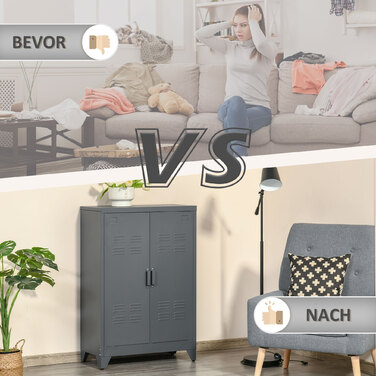 Шафа для документів з гофрованими дверцятами, стелаж, металева шафа з 2 регульованими полицями, 75 x 33 x 110 см, сірого кольору