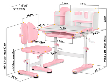 Комплект меблів (стіл + стілець + полиця) Mealux BD-28 Panda Pink (арт. BD-28 PN)