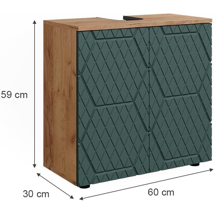 Підставка під раковину Vicco Grün/Goldkraft Eiche Irma, 60x59x30 см - шафка для ванної кімнати, 60 см