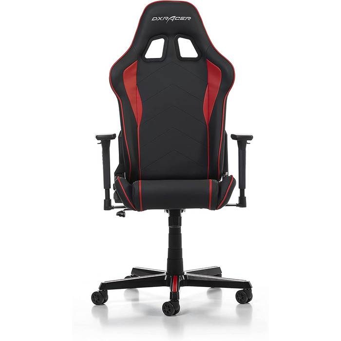 Геймерське крісло DXRacer Prince P08, шкірозамінник, чорне-червоне, для людей зростом до 185 см