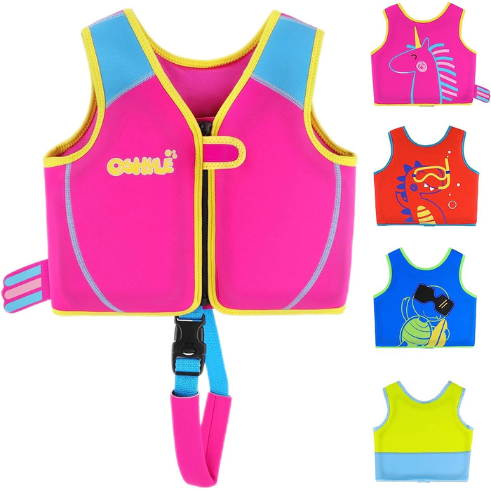 Дитячий рятувальний жилет OSHYLE - неопренова куртка для плавання для хлопчиків і дівчаток, плаваючий неопреновий рятувальний жилет для малюків від 1 до 9 років, L (7-9) червоний