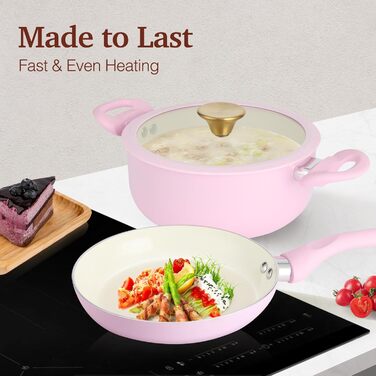 Набір посуду 11 предметів з антипригарним покриттям, кераміка, індукційний, без PFOA, рожевий HC3302-11PG