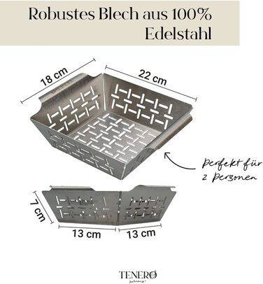 Кошик для гриля TENERO - приладдя для гриля з нержавіючої сталі для риби, м'яса і овочів, кошик для овочів для всіх грилів або духовок / 22 x 18