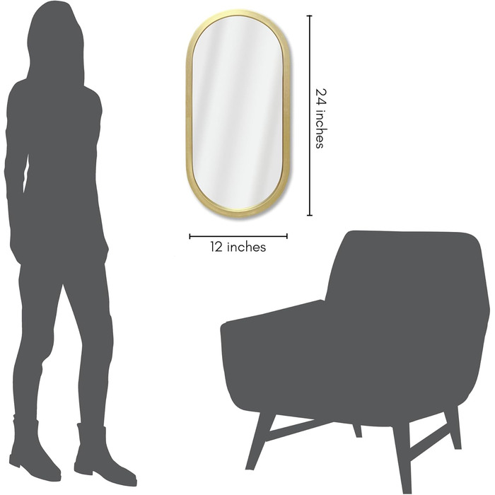 Дзеркало овальне Americanflat Spiegel Oval 30x61 см, золотий, з пластиковим каркасом для ванної, вітальні або спальні
