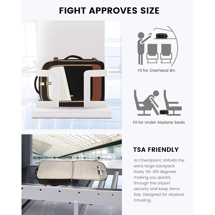 Рюкзак LOVEVOOK для ручної поклажі літака, жіночий водонепроникний рюкзак для подорожей з відділенням для взуття, 17-дюймовий рюкзак для ноутбука, 40L, 45x36x20, ручна поклажа, чорний + бежевий + каштановий