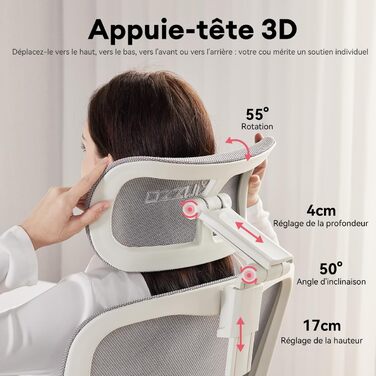 Ергономічне крісло Musso E80 Muse FemmePosture™ для жінок - регулювання спинки до 135°, 3D-підтримка попереку, 17см 4D-підголівник, висувна підніжка, регулювання глибини та висоти сидіння, регульовані підлокітники (Сірий)