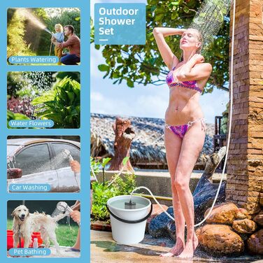 Портативна електродушова система для кемпінгу з акумулятором 6000mAh, фільтрацією, покажчиком температури та шлангом 2м