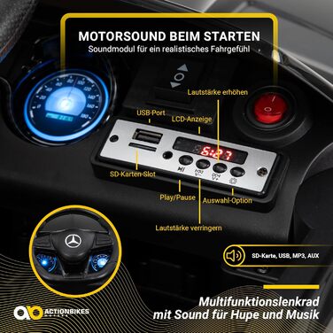 Дитячий електромобіль Mercedes AMG GT R Roadster, чорний, 6V, EVA-колеса, 2.4 ГГц пульт, 20 Вт мотор, для дітей від 3 років, Actionbikes Motors
