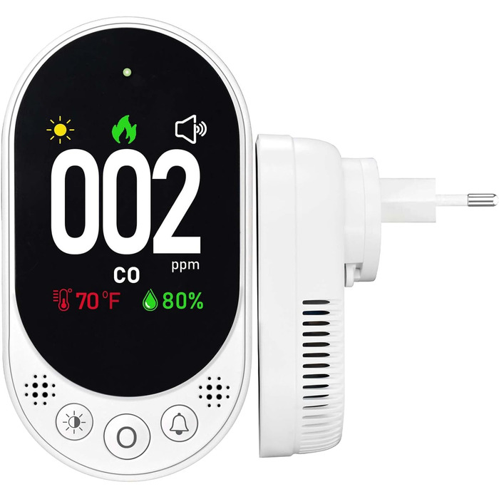 Детектор чадного газу 3-в-1 з HD-дисплеєм, візуальним та звуковим сигналом (CO-метр, температура, вологість) для дому та подорожей
