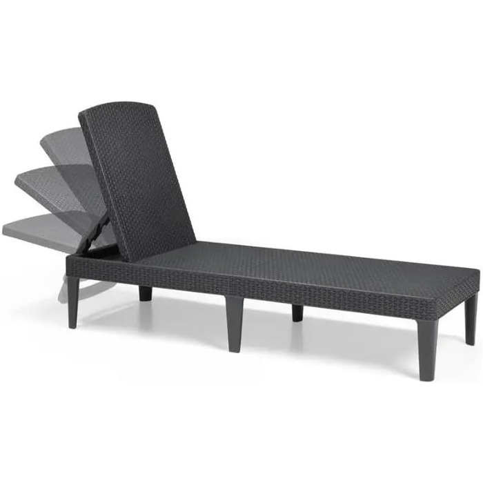Шезлонг Keter Jaipur для саду з регульованою спинкою, сірий, з подушкою, 187 x 58 x 29 см (імітація ротангу)