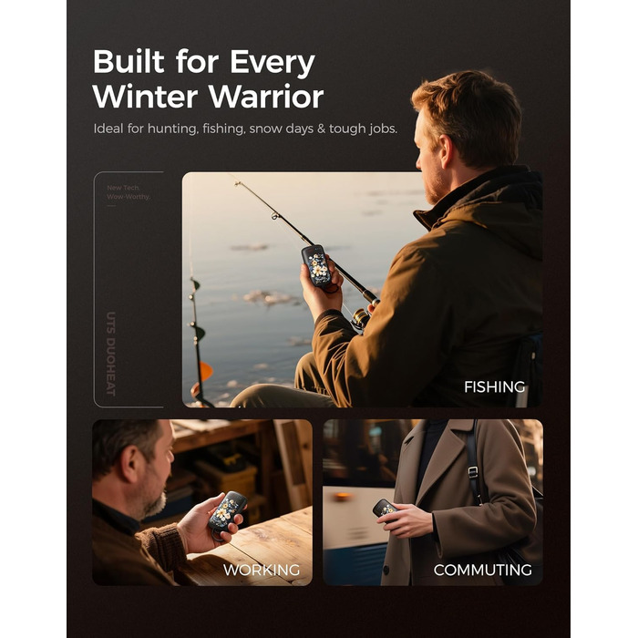 Електричні грілки для рук OCOOPA UT5 DuoHeat, 2 шт., швидкий нагрів, 8 годин роботи, 67г, багаторазові, для кемпінгу, полювання, подорожей, подарунок для чоловіків, чорний