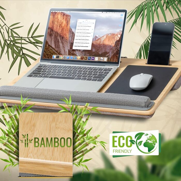 Підставка для ноутбука RICOO з подушкою XXL, бамбукова підставка для ноутбука з підкладкою для миші, Lapdesk для дивана/ліжка, LA0035 (Бежевий)