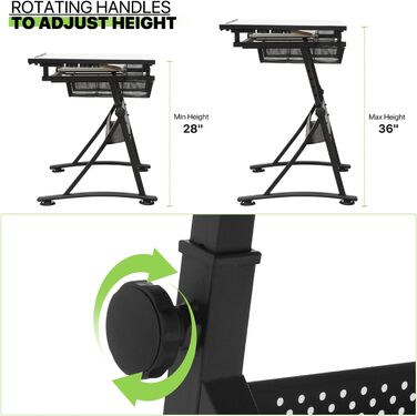 Набір мольбертів Magshion: регульований стіл для художника з нахиленою дерев'яною стільницею, стілець та 2 висувними ящиками для зберігання. Підходить для дому, офісу та школи (білий/чорний)