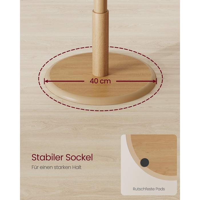 Стійка для одягу VASAGLE, дерев'яна, для вішалок та аксесуарів, 8 гачків, для прихожей, RCR010B01 (натуральний беж)