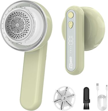 Електричний триммер для одягу COPPA, 6 лез, 3 швидкості, перезаряджається, з індикатором заряду, для пуловерів та одягу, білий (зелений)