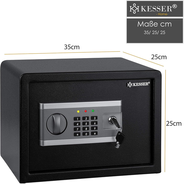 KESSER® Електронний сейф | 38x30x30 см | з батарейним відсіком | Вбудоване освітлення | Настінний/підлоговий сейф | Чорний