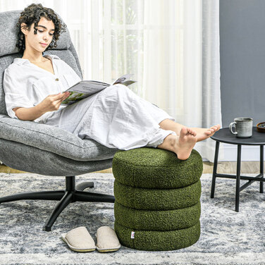Пуф HOMCOM, круглий, з м'якою оббивкою Teddy Fleece, до 120 кг, діаметр 40x45 см, зелений