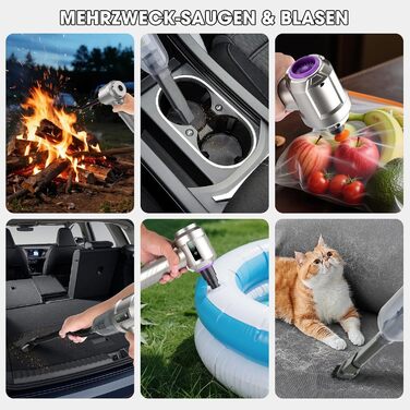 Акумуляторний ручний пилосмок для авто та дому 22000Па, безщітковий двигун, з функцією видування, 3 HEPA-фільтрами та набором щіток