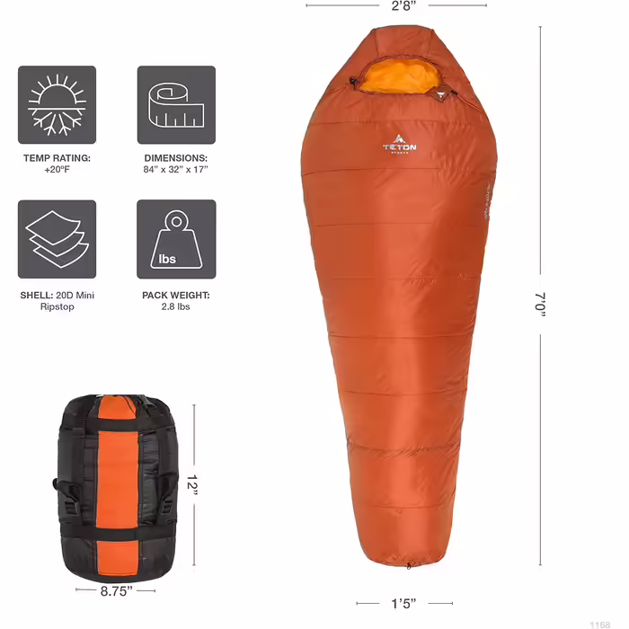 Спальний мішок TETON Sports Altos Ultralight Mummy з компресійним чохлом