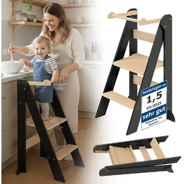 Bellabino Tay - навчальний столик-лесенка для дітей від 1 року. Регульована висота, складаний, білий, дерев'яний (бірка), безпечний, з захистом від перекидання. Montessori