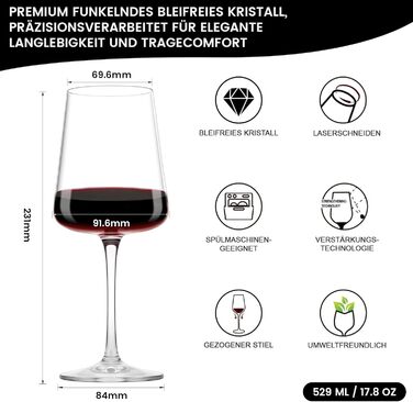 Набір келихів для вина PROST! 6 шт. 491 мл, без свинцю, для червоного вина, вечірок та компаній