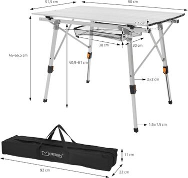 Кемпінговий стіл ML-Design складний 90x51,5 см, алюмінієвий розкладний стіл регулюється по висоті 46-66,5 см, вантажопідйомність 30 кг, рулонна стільниця, розкладний стіл складний, садовий стіл балконний стіл дорожній стіл (срібло)