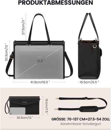 Сумка для ноутбука LOVEVOOK для жінок, водонепроникна, велика, сумка-шопер, ділова, шкіряна, для навчання, 15.6 дюймів, чорна, бежева, коричнева