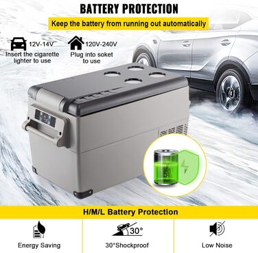 Автохолодильник VEVOR 35л нержавіюча сталь 12/24V, 220V: портативний компресорний міні-холодильник для авто, вантажівок, кемпінгу (-20°C до +20°C)