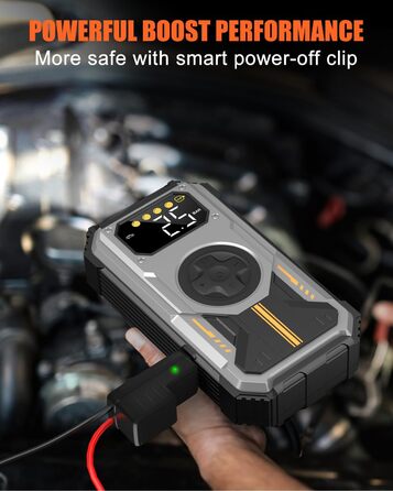 Powerbank для автомобіля Starthilfe: 6000A, 12V, компресор 150 PSI, LED, LCD, для бензинових та дизельних двигунів (до 7.5L/6L), сріблястий