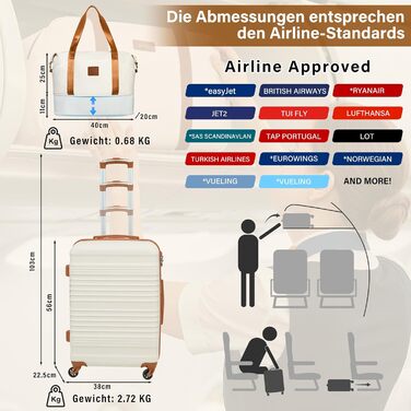 Набір валіз COOLIFE 3 в 1: великий дорожній набір 71 см + сумка та косметичка | ABS, 360° колеса, TSA-замок. Ідеально для подорожей, відпочинку, навчання за кордоном. Сімейний набір ручної поклажі 3 шт. Чорний/Коричневий