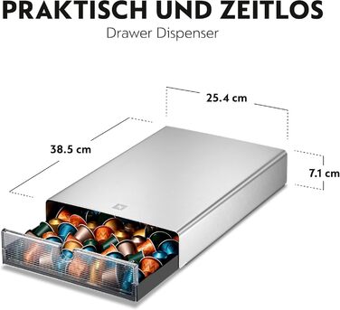 Контейнер для капсул Nespresso з нержавіючої сталі | Сучасна висувна скринька для капсул кави | Об'єм приблизно 60 капсул