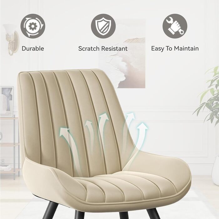 Набір обідніх стільців (4 шт) Бежевий • М'які стільці з подушкою 10 см • Сучасний дизайн • Металеві ніжки • FU01043BL-2