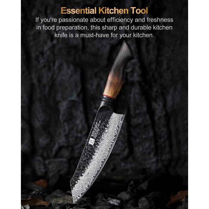 Ніж Сантоку XINZUO Damaststahl 19,3 см з нержавіючої сталі Дамаск, професійний кухонний ніж, серія Mo, ергономічна ручка з білого дуба