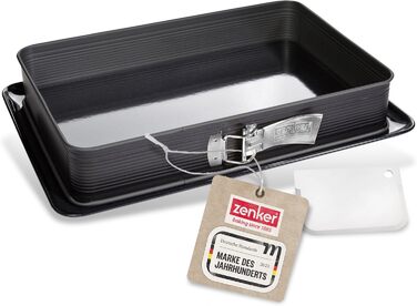 Форма для випічки Zenker прямокутна з кришкою DELUXE, коробка для транспортування тортів з емальованим дном, дека для випічки з кришкою (Чорний/Прозорий/Червоний), 1 шт.