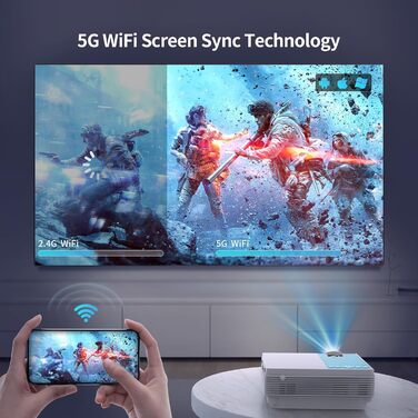 Проектор Staratlas Beamer 5G WiFi Bluetooth Full HD 12000 Люмен, Native 1080P 4K, для домашнього кінотеатру, сумісний з iOS/Android/Fire Stick/HDMI/USB/PS5, білий (біло-сірий)