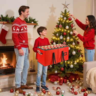 Коробка для прикрас на ялинку з 128 відділеннями, XL, з кришкою та кишенями, білий сітчастий матеріал