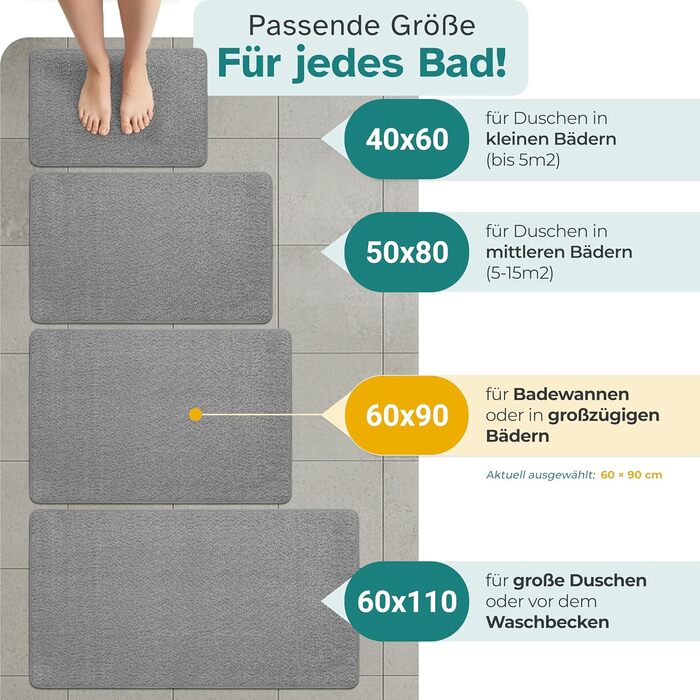 Килимок для ванної кімнати сірого кольору, антиковзкий, швидковисихаючий, 50x80 см