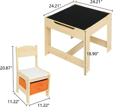 Дитячий стіл LEADZM з 2 стільцями, дерев'яна дитяча зона з 3 предметів, стільниця з дошкою (натуральна)