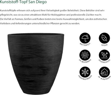 Ваза для квітів Dehner Vino | Кашпо, горщик для квітів | для кімнатних та садових рослин | сучасний, круглий, стійкий, міцний | рифлена текстура | для використання в приміщенні та на вулиці | пластик | антрацит | Ø 40 см, висота 60 см (42 см висота)