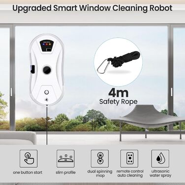 Робот для миття вікон 5600Pa з автоматичним подачею води, для внутрішніх та зовнішніх вікон, з інтелектуальною системою розпізнавання країв, 10 шматків мікрофібри
