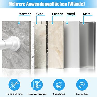 Штанга для карниза без свердління 76-200 см, телескопічна, для душу, одягу, вікна, кухні, шафи (біла)