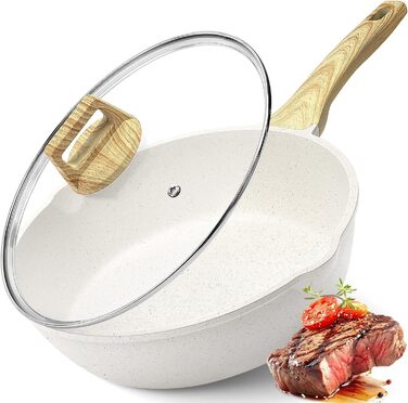 Сковорода GiPP Schmorpfannen з високим бортиком 28 см з кришкою, антипригарне покриття, 4.3 л, кераміка, для всіх типів плит, білий колір