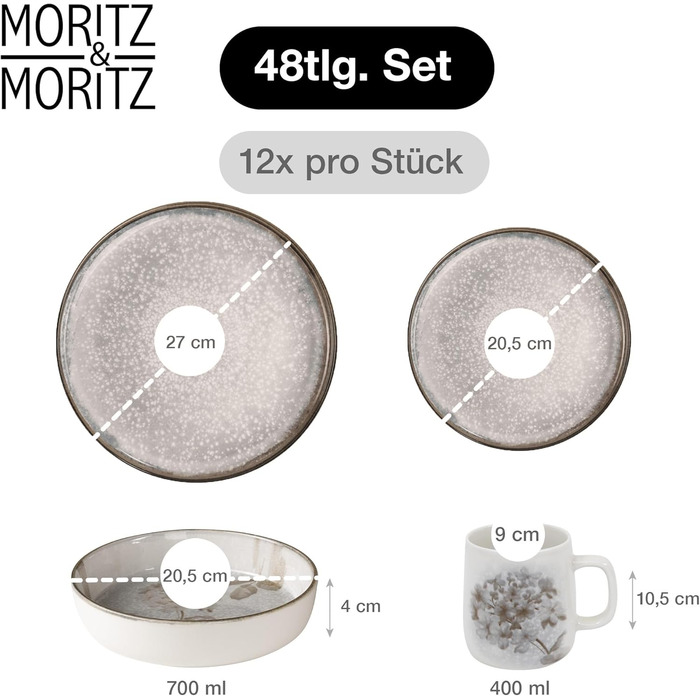 Набір посуду Moritz & Moritz BLOSSOM 24 предмети на 6 осіб - сучасний сервіз з порцеляни з квітковим дизайном. Тарілки, миски, чашки.