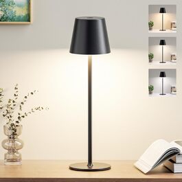 LED настільна лампа бездротова з акумулятором, 3 колірні температури, регулювання яскравості, сенсорне управління, USB-C зарядка, для дому та кемпінгу (чорна)