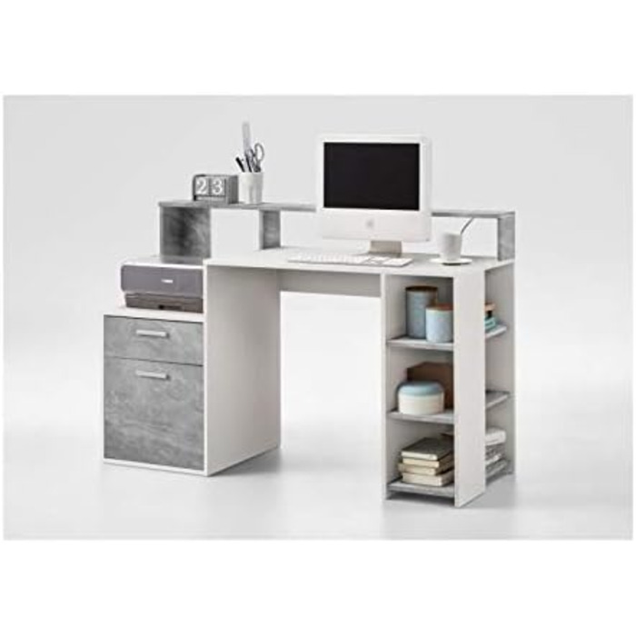 Меблі FMD, комп'ютерний стіл F00651901043 Bolton, дерево, білий/бетон, розміри 138,5 x 53,5 x 92,0 см (BHD)